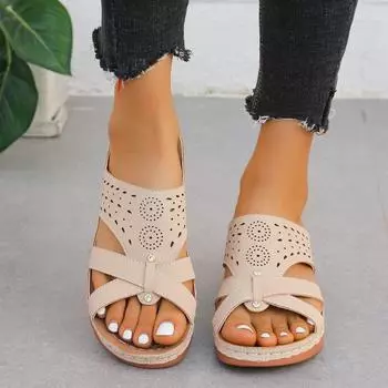 Новые летние женские модные простые однотонные женские римские туфли с открытым носком, повседневные кожаные пляжные тапочки на толстой подошве для женщин 43