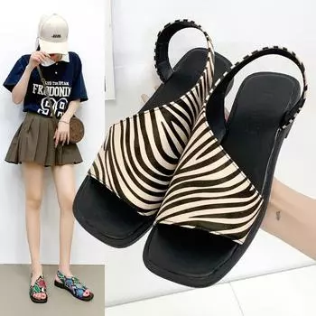 Новые летние женские однотонные сандалии с открытым носком и квадратной головкой в стиле ретро, удобные римские тапочки на плоской подошве