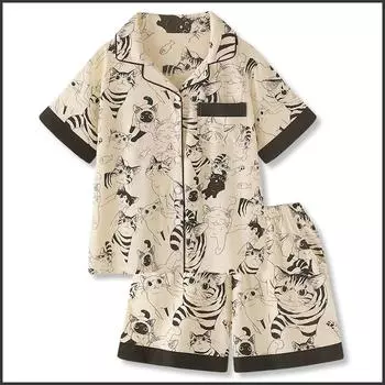Новые летние женские пижамы Ice Silk с японским рисунком, шорты с короткими рукавами для девочек, тонкая повседневная пижама для дома, комплект из двух предметов XL