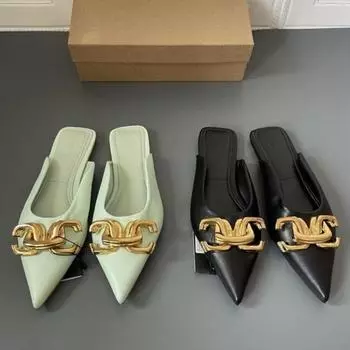Новые летние женские плоские тапочки, модные сандалии с металлической цепочкой и острым носком, повседневная обувь, уличные тапочки, женские шлепанцы, женские 35
