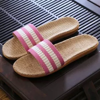 Новые летние женские полосатые льняные тапочки 35 красный