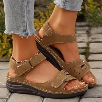 Новые летние женские повседневные пляжные сандалии на толстом каблуке с липучками, однотонные сандалии 36 чёрный