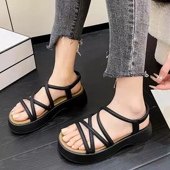 Новые летние женские римские сандалии на толстой подошве на платформе 35 чёрный