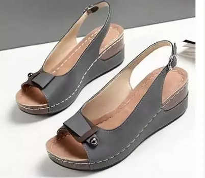 Новые летние женские сандалии, модная женская обувь в римском стиле, пляжные сандалии с открытым носком и пряжкой, женские сандалии на наклонном каблуке 36 чёрный