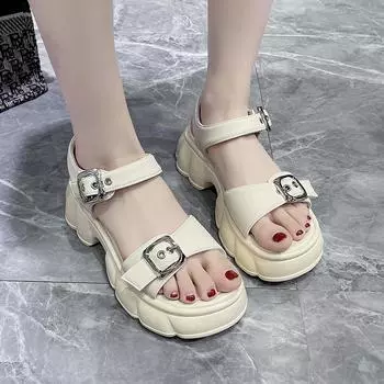 Новые летние женские сандалии, модные элегантные повседневные уличные женские пляжные сандалии на платформе с двойной пряжкой Sandalias De Mujer 35