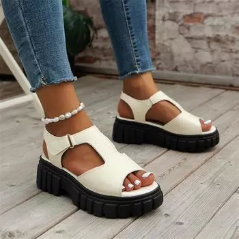 Новые летние женские сандалии на молнии, босоножки на танкетке, босоножки больших размеров, плоские женские туфли, сандалии, женские римские сандалии, Zapatos De Mujer 35 бежевый