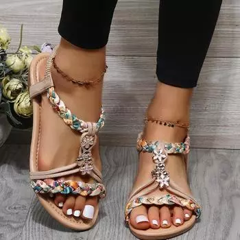 Новые летние женские сандалии на плоской подошве в Риме, повседневные сандалии, пляжная обувь, женские шлепанцы на танкетке с открытым носком, женские шлепанцы, шлепанцы 38 бежевый