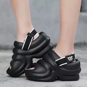 Новые летние женские сандалии на толстой подошве, женские сабо, мягкая обувь на танкетке из ЭВА, пляжные сандалии, домашние тапочки, размеры 35-41 35 синий