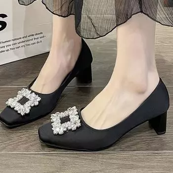 Новые летние женские сандалии с квадратным носком, женские роскошные туфли со стразами, удобные свадебные туфли Мэри Джейн на высоком каблуке для отдыха на открытом воздухе 35