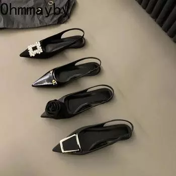 Новые летние женские сандалии с острым носком, модные элегантные туфли на низком каблуке Singbacks Mules, женские повседневные босоножки для вечеринок 35