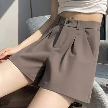 Новые летние женские шорты А-силуэта с высокой талией, универсальные, узкие и широкие штанины для повседневной носки S чёрный