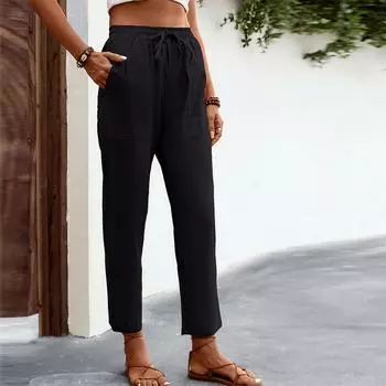 Новые летние женские свободные повседневные брюки со шнуровкой и шнурком S тёмно-синий