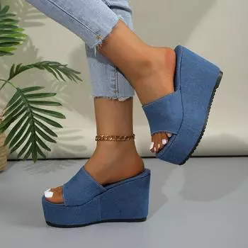 Новые летние женские тапочки Benim Blue Slippers Platform Beach Flip Flops Trend Beach Heels женская обувь на танкетке Slides Women 35 синий