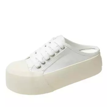 Новые летние женские тапочки-лодочки, парусиновые туфли для скейтборда, внутренние высокие каблуки, однотонные повседневные студенческие женские тапочки 35 белый