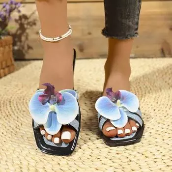Новые летние женские тапочки, модные цветочные сандалии, тапочки для ванной, женская обувь для банкета и вечеринки 37