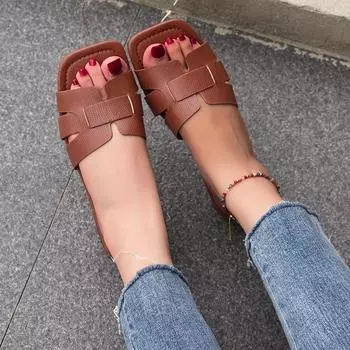 Новые летние женские тапочки на плоской подошве, нескользящие уличные пляжные женские сандалии с открытым носком, пикантные модные дизайнерские шлепанцы, женская обувь 36