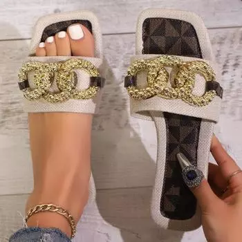 Новые летние женские тапочки на плоской подошве, роскошные пляжные сандалии для отдыха на открытом воздухе, модные дизайнерские тапочки для женщин, туфли-слайды большого размера для женщин 35