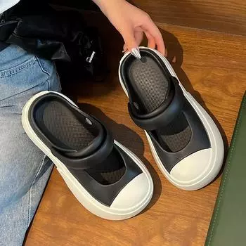 Яркие женские сандалии EVA — удобная пляжная и прогулочная обувь желтого, розового, синего и белого цвета | Летний стиль для европейских женщин | Дружелюбные цвета 35-36 чёрный