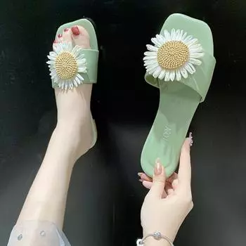 Новые летние женские тапочки с подсолнухами, модные повседневные пляжные шлепанцы на плоской подошве, женские нескользящие сандалии, шлепанцы, женская обувь 35