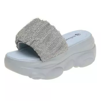 Новые летние женские тапочки, шлепанцы, женская пляжная обувь, шикарные туфли на танкетке, женские тапочки на высокой платформе, сандалии для улицы 7 см 34 чёрный