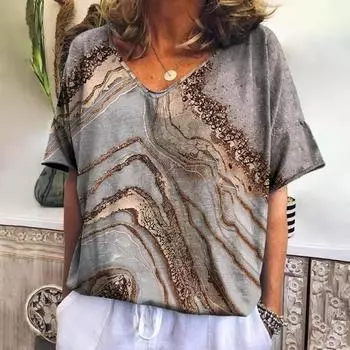 Новые летние женские топы с v-образным вырезом, футболки с короткими рукавами и 3D-текстурным принтом, повседневные ретро Harajuku, универсальная одежда Y2K, одежда больших размеров XS-8XL 5XL