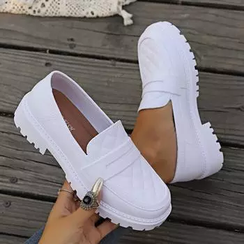 Новые летние женские туфли-лодочки с круглым носком и средним каблуком для женщин, без застежек, лоферы для офиса, модная женская обувь с защитой от скольжения 36