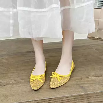 Новые летние женские туфли на плоской подошве с острым носком и мягкой подошвой, модные легкие, элегантные, удобные, с бантом, для женщин 35 бежевый