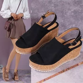 Новые летние женские туфли на толстой подошве, модные повседневные женские тапочки с открытым носком, женские сандалии 35 чёрный