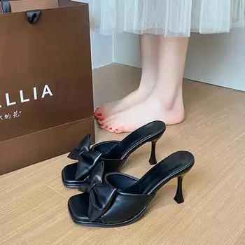 Новые летние женские туфли на высоком каблуке, розовые туфли с квадратным носком и бантом, модные туфли для женщин, сексуальные сандалии на тонком каблуке 35 белый