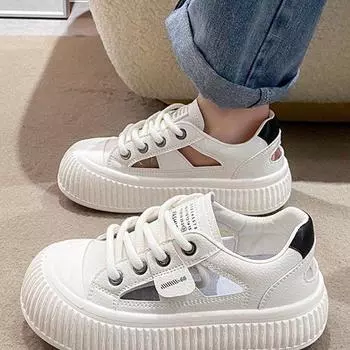 Новые летние женские туфли с мягкой подошвой, модные студенческие туфли с открытой завязкой и круглой головкой, белые туфли для отдыха для женщин 35