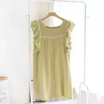 Новые летние женские юбки из 100% хлопка, креповая ночная рубашка, длинная юбка с рукавами в виде листьев лотоса, тонкая домашняя юбка, летняя ночная рубашка больших размеров M зелёный