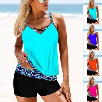 Новые летние женские удобные купальники для отдыха на море, пляжный стиль, шорты танкини, двухсекционный купальник SM S