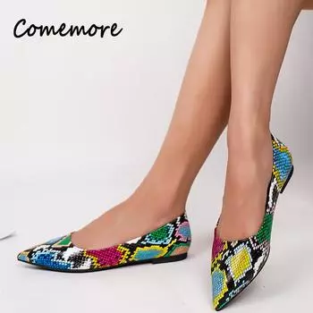 Новые летние женские удобные повседневные туфли на плоской подошве с неглубоким носком, с мягкой подошвой, с острым носком, открытые туфли со змеиным принтом 34 зелёный