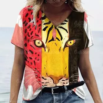 Новые летние женские винтажные футболки с роскошным леопардовым принтом, топы с круглым вырезом, футболки, женская повседневная одежда с коротким рукавом, стильный женский наряд S