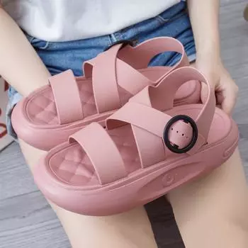 Новые летние женские высокие каблуки нескользящие модные толстые подошвы ПВХ повседневные пляжные сандалии тапочки 36-40