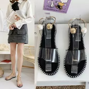 Новые летние женские жемчужные сандалии с бусинами, тапочки, женские женские сандалии на плоской подошве, шлепанцы, повседневные сандалии на плоской подошве с ремешком на пятке, обувь 35 белый