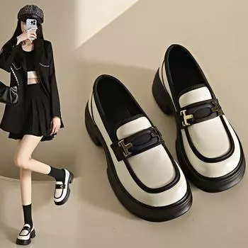 Новые лоферы Мэри Джейн, женские повседневные студенческие туфли на одинарной платформе, черные туфли, детские маленькие кожаные туфли на толстой подошве в английском стиле 35 белый