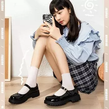 Новые лоферы, женская обувь, толстый каблук, толстая подошва, ретро студенческий стиль, туфли JK, туфли Мэри Джейн, большие размеры, маленькие кожаные женские туфли 34 чёрный