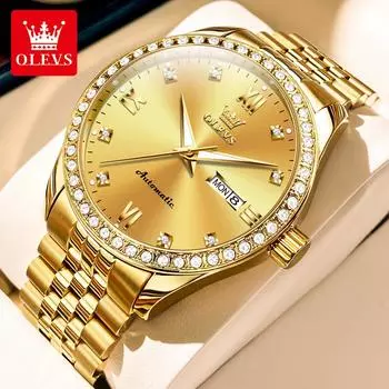 Новые лучшие мужские часы с инкрустированным циферблатом, деловые полностью автоматические механические часы, мужские часы золотой/белый