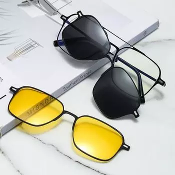 Новые магнитные очки-клипсы, высококачественные универсальные очки по рецепту для фотографов, путешествий, поляризованные солнцезащитные очки для вождения, мужские очки-клипсы Black Frame+Two-piece cli