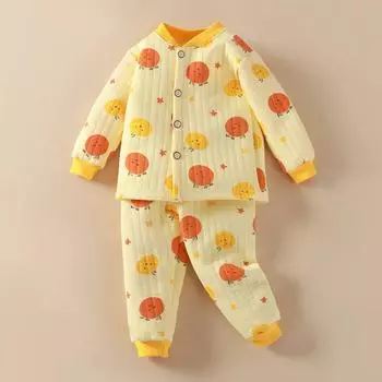 Новые мальчики девочки осень зима утолщенные теплые хлопковые пижамы дети милый мультфильм длинный рукав пижамы малыша комплекты одежды для малышей 73 синий