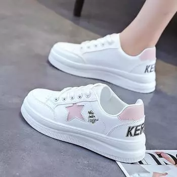 Новые маленькие белые туфли на толстой подошве, женские весенние универсальные дышащие нескользящие кожаные кроссовки на плоской подошве для отдыха и отдыха 35 белый