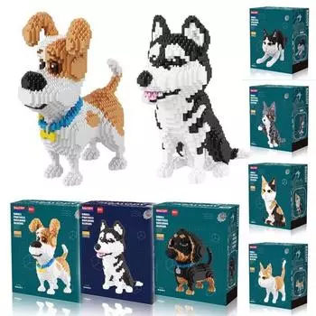 Новые маленькие блоки, милая модель собаки хаски, пластиковые строительные кирпичи, развивающие детские игрушки, фигурки кошек из мультфильма, подарки