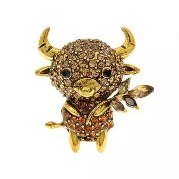 Новые маленькие броши с изображением быка из риенстоуна для женщин, булавка с изображением коровы, дизайн животных, 2020 китайский год, ювелирные изделия Зодика, 6 цветов в наличии