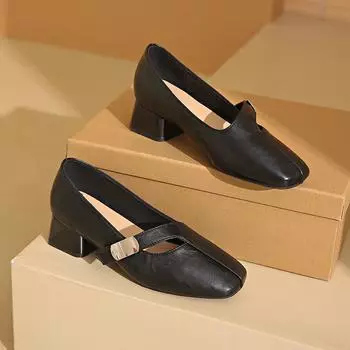 Новые маленькие кожаные туфли с острым носком на маленьком квадратном каблуке, женские элегантные модные модельные туфли на высоком каблуке Zapatos Mujer 34 бежевый