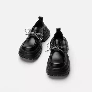 Новые маленькие кожаные туфли в британском стиле с квадратным носком и большой головкой, женские лоферы на толстой подошве, повседневная женская обувь 35