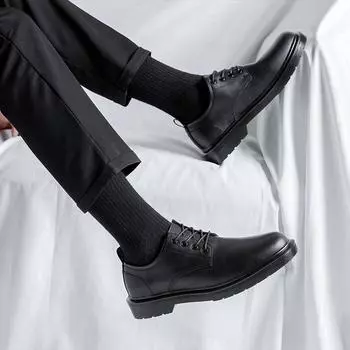 Новые Маленькие кожаные туфли в стиле British Academy, мужские, мягкая подошва, японская и корейская версия, увеличивающая рост, маленькие кожаные туфли 6070-R 38 чёрный