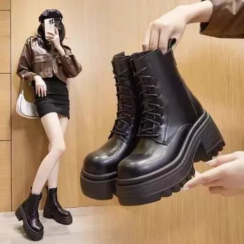 Новые маленькие сапоги на высоком каблуке подчеркивают красоту осени и зимы, короткие детские сапоги Martin на толстой подошве из бархата в британском стиле, модные и удобные. 35