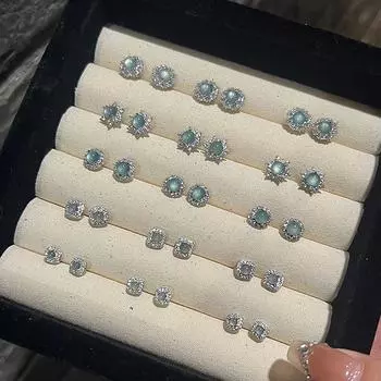 Новые маленькие серьги-гвоздики из сине-зеленого циркония в китайском стиле, женские серьги с нежным темпераментом и индивидуальностью, серьги