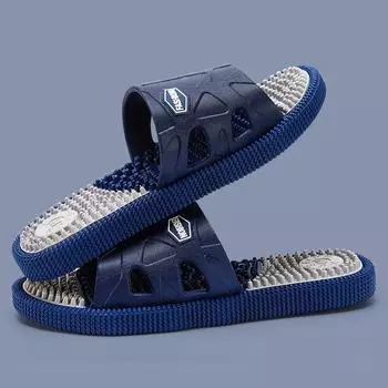 Новые массажные тапочки мужские домашние тапочки для ванной комнаты противоскользящие домашние тапочки удобные летние модные пляжные сандалии мужские повседневные шлепанцы 40 тёмно-синий